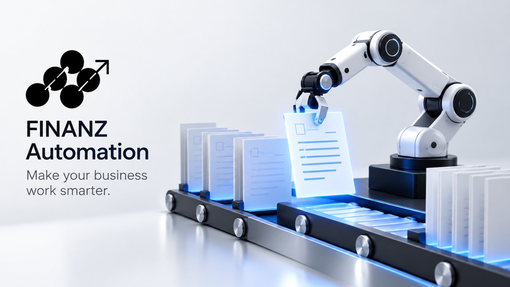 FINANZ Automation: a robotic arm picking documents from a conveyor belt
